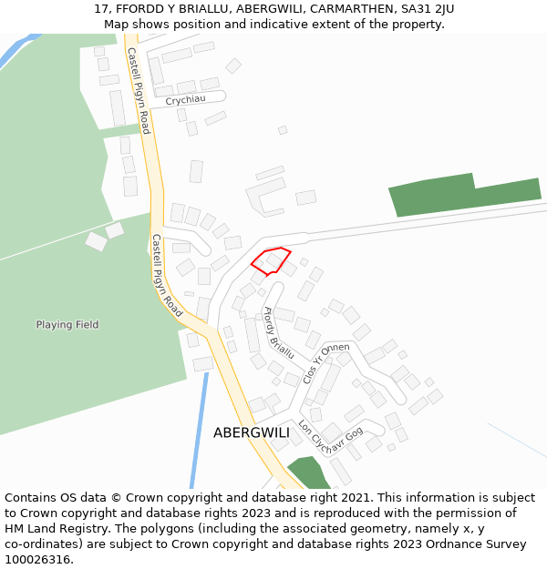 17, FFORDD Y BRIALLU, ABERGWILI, CARMARTHEN, SA31 2JU: Location map and indicative extent of plot