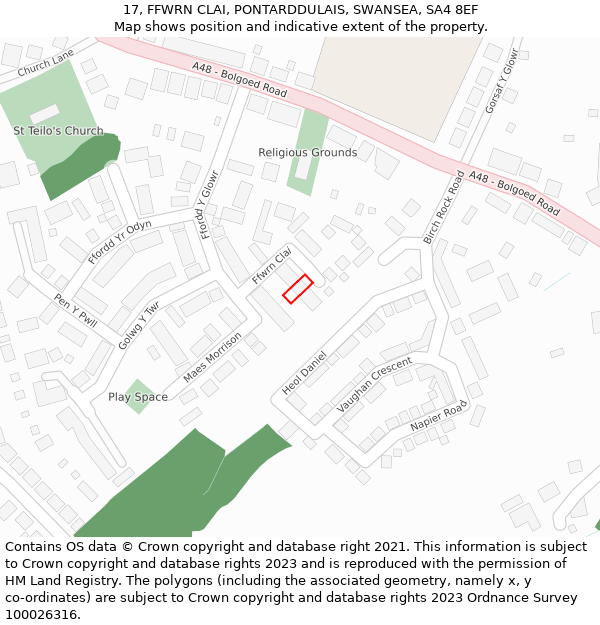 17, FFWRN CLAI, PONTARDDULAIS, SWANSEA, SA4 8EF: Location map and indicative extent of plot