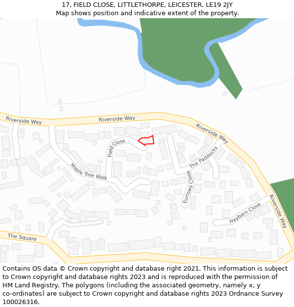 17, FIELD CLOSE, LITTLETHORPE, LEICESTER, LE19 2JY: Location map and indicative extent of plot