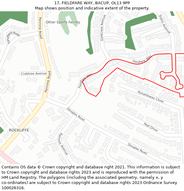 17, FIELDFARE WAY, BACUP, OL13 9PP: Location map and indicative extent of plot