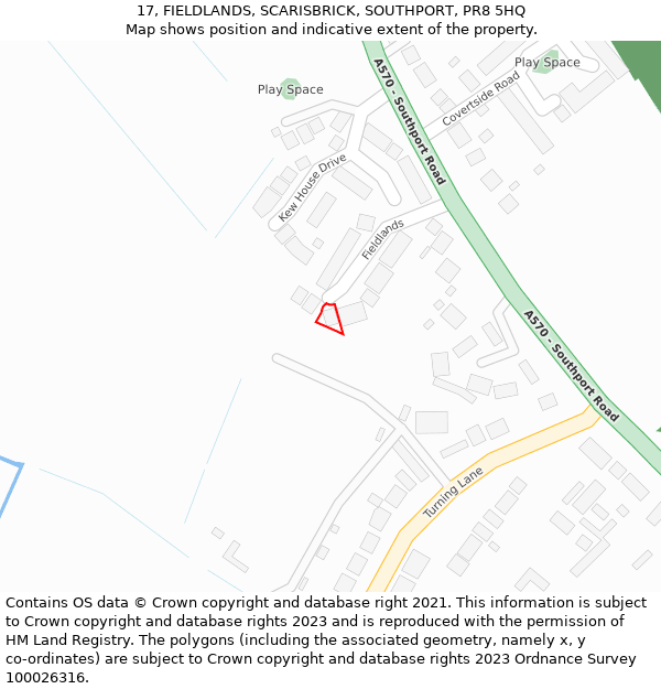 17, FIELDLANDS, SCARISBRICK, SOUTHPORT, PR8 5HQ: Location map and indicative extent of plot