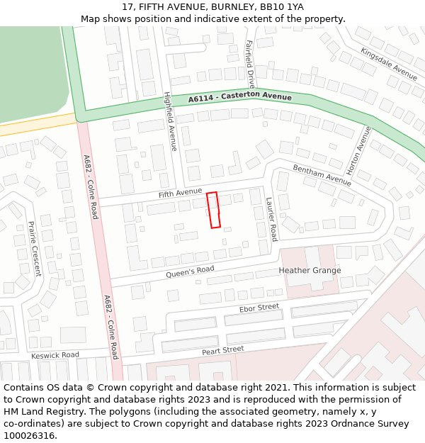 17, FIFTH AVENUE, BURNLEY, BB10 1YA: Location map and indicative extent of plot