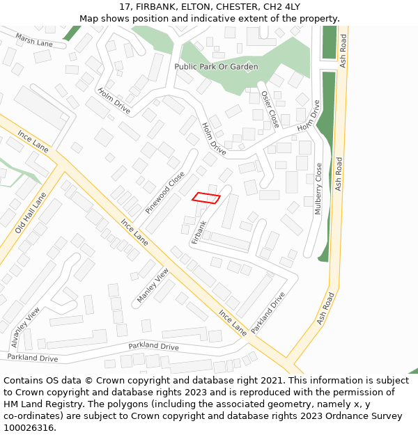 17, FIRBANK, ELTON, CHESTER, CH2 4LY: Location map and indicative extent of plot