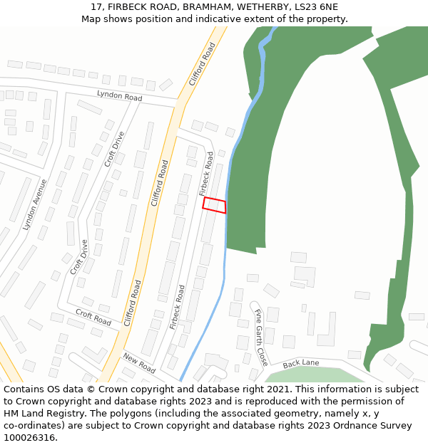 17, FIRBECK ROAD, BRAMHAM, WETHERBY, LS23 6NE: Location map and indicative extent of plot