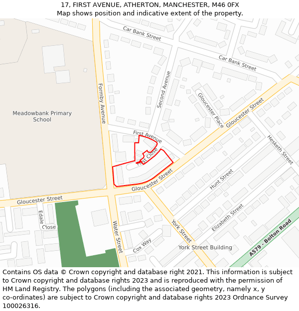 17, FIRST AVENUE, ATHERTON, MANCHESTER, M46 0FX: Location map and indicative extent of plot
