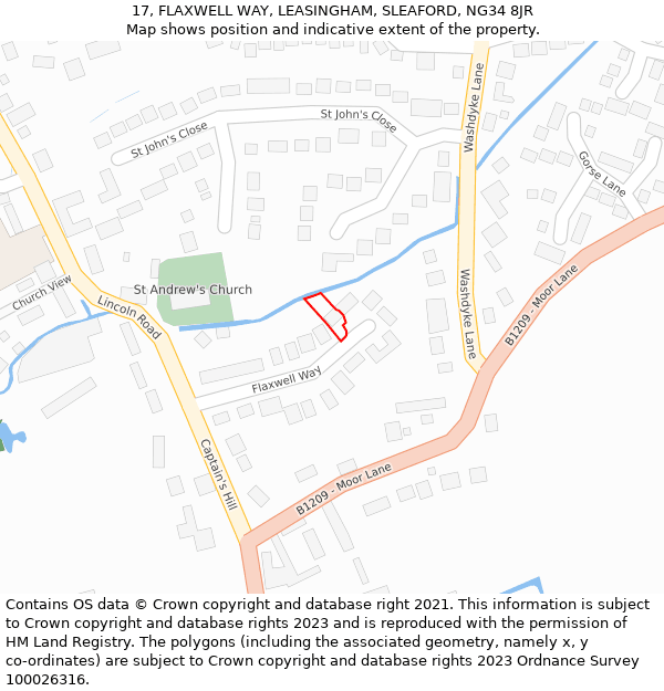 17, FLAXWELL WAY, LEASINGHAM, SLEAFORD, NG34 8JR: Location map and indicative extent of plot