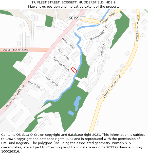 17, FLEET STREET, SCISSETT, HUDDERSFIELD, HD8 9JJ: Location map and indicative extent of plot