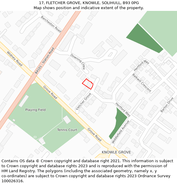 17, FLETCHER GROVE, KNOWLE, SOLIHULL, B93 0PG: Location map and indicative extent of plot