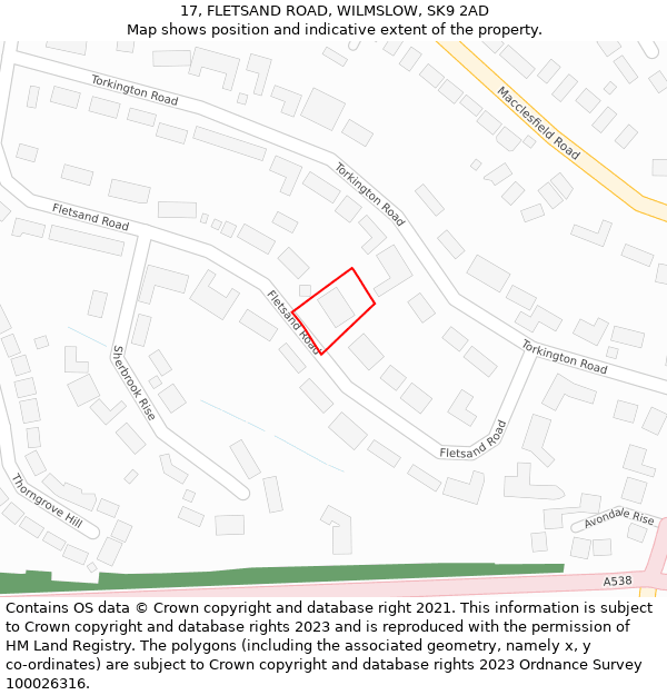 17, FLETSAND ROAD, WILMSLOW, SK9 2AD: Location map and indicative extent of plot