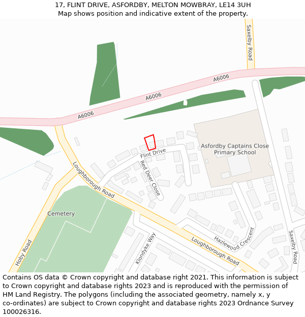 17, FLINT DRIVE, ASFORDBY, MELTON MOWBRAY, LE14 3UH: Location map and indicative extent of plot