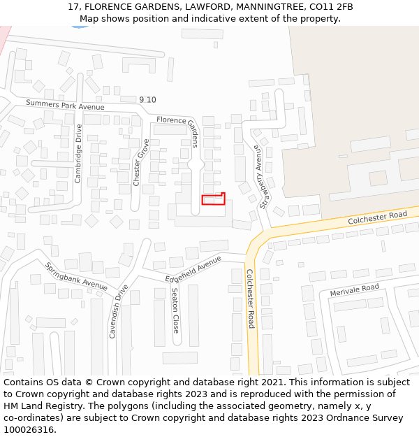 17, FLORENCE GARDENS, LAWFORD, MANNINGTREE, CO11 2FB: Location map and indicative extent of plot