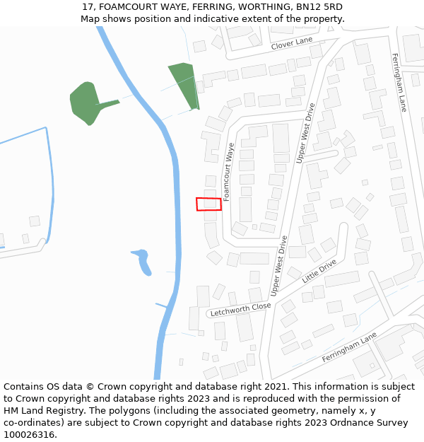 17, FOAMCOURT WAYE, FERRING, WORTHING, BN12 5RD: Location map and indicative extent of plot