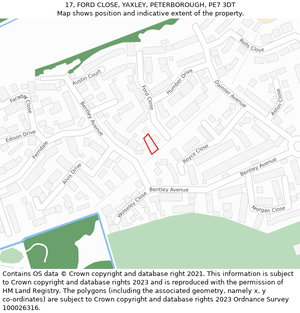 17, FORD CLOSE, YAXLEY, PETERBOROUGH, PE7 3DT: Location map and indicative extent of plot