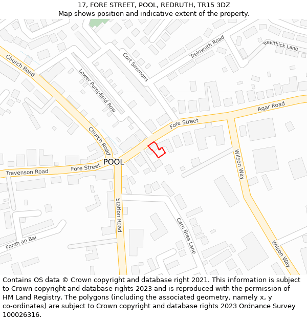 17, FORE STREET, POOL, REDRUTH, TR15 3DZ: Location map and indicative extent of plot