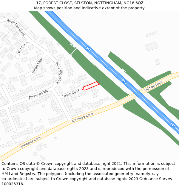 17, FOREST CLOSE, SELSTON, NOTTINGHAM, NG16 6QZ: Location map and indicative extent of plot