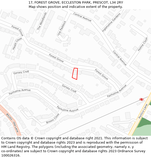 17, FOREST GROVE, ECCLESTON PARK, PRESCOT, L34 2RY: Location map and indicative extent of plot