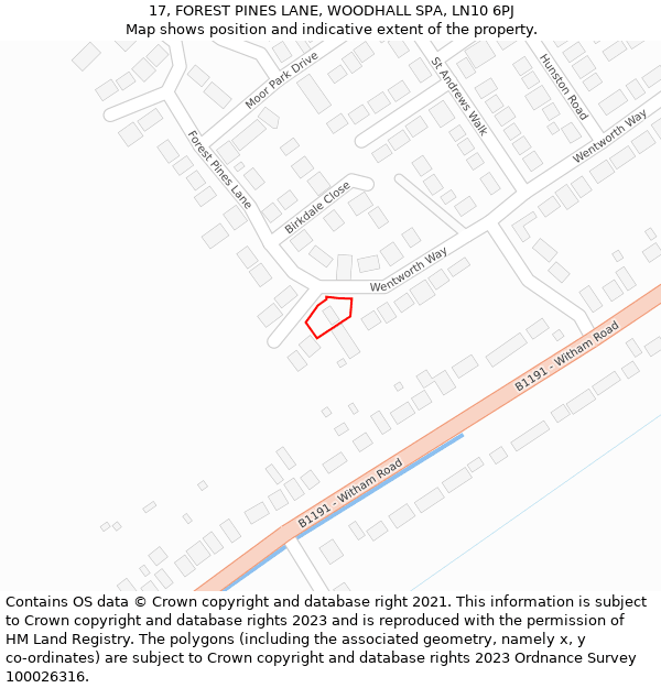 17, FOREST PINES LANE, WOODHALL SPA, LN10 6PJ: Location map and indicative extent of plot