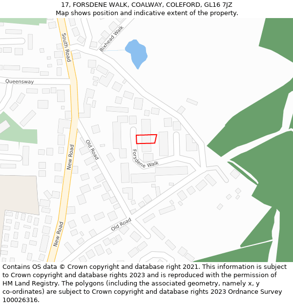 17, FORSDENE WALK, COALWAY, COLEFORD, GL16 7JZ: Location map and indicative extent of plot