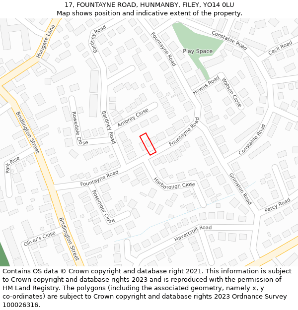 17, FOUNTAYNE ROAD, HUNMANBY, FILEY, YO14 0LU: Location map and indicative extent of plot