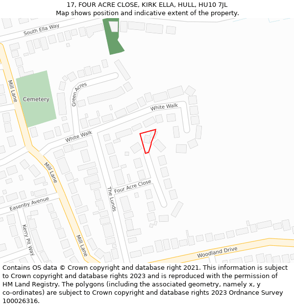 17, FOUR ACRE CLOSE, KIRK ELLA, HULL, HU10 7JL: Location map and indicative extent of plot