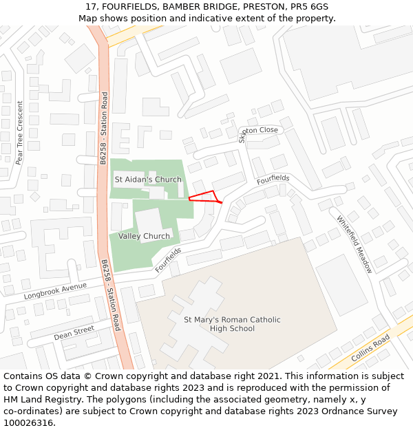 17, FOURFIELDS, BAMBER BRIDGE, PRESTON, PR5 6GS: Location map and indicative extent of plot