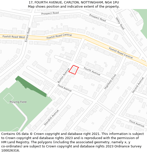 17, FOURTH AVENUE, CARLTON, NOTTINGHAM, NG4 1PU: Location map and indicative extent of plot