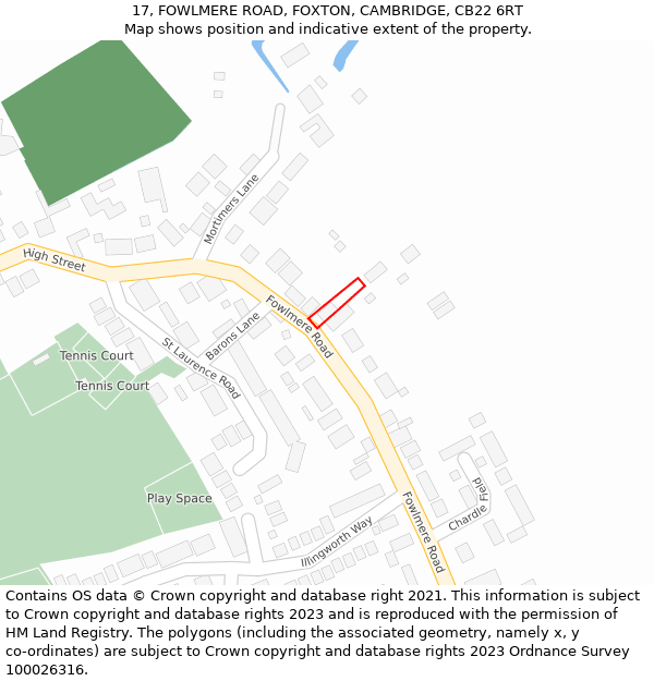 17, FOWLMERE ROAD, FOXTON, CAMBRIDGE, CB22 6RT: Location map and indicative extent of plot