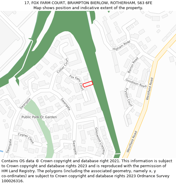 17, FOX FARM COURT, BRAMPTON BIERLOW, ROTHERHAM, S63 6FE: Location map and indicative extent of plot