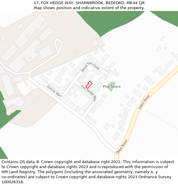 17, FOX HEDGE WAY, SHARNBROOK, BEDFORD, MK44 1JR: Location map and indicative extent of plot