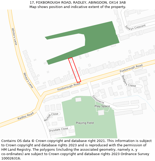 17, FOXBOROUGH ROAD, RADLEY, ABINGDON, OX14 3AB: Location map and indicative extent of plot