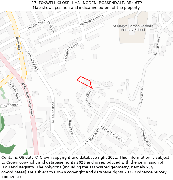 17, FOXWELL CLOSE, HASLINGDEN, ROSSENDALE, BB4 6TP: Location map and indicative extent of plot