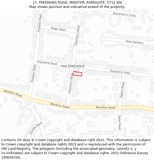 17, FREEMANS ROAD, MINSTER, RAMSGATE, CT12 4DJ: Location map and indicative extent of plot