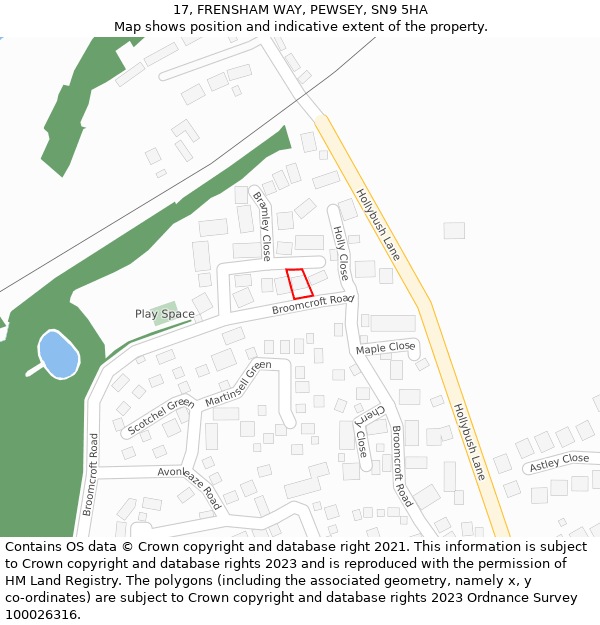 17, FRENSHAM WAY, PEWSEY, SN9 5HA: Location map and indicative extent of plot