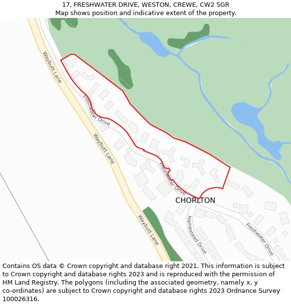 17, FRESHWATER DRIVE, WESTON, CREWE, CW2 5GR: Location map and indicative extent of plot