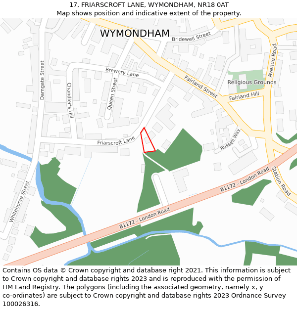 17, FRIARSCROFT LANE, WYMONDHAM, NR18 0AT: Location map and indicative extent of plot