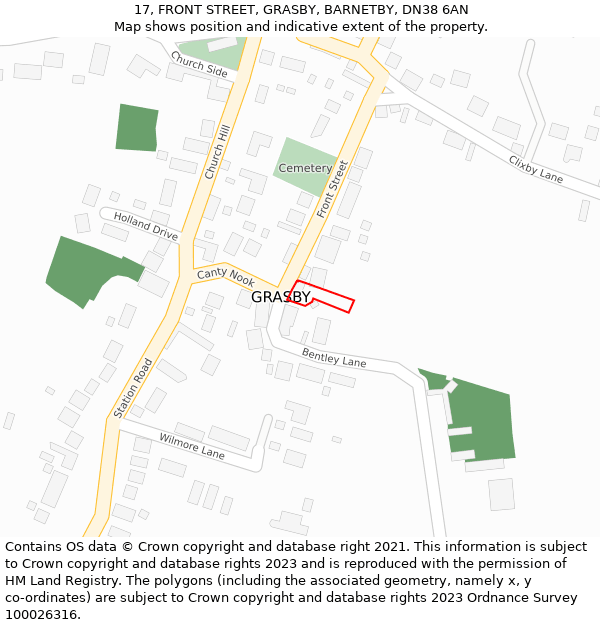 17, FRONT STREET, GRASBY, BARNETBY, DN38 6AN: Location map and indicative extent of plot