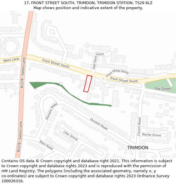 17, FRONT STREET SOUTH, TRIMDON, TRIMDON STATION, TS29 6LZ: Location map and indicative extent of plot