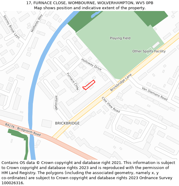 17, FURNACE CLOSE, WOMBOURNE, WOLVERHAMPTON, WV5 0PB: Location map and indicative extent of plot