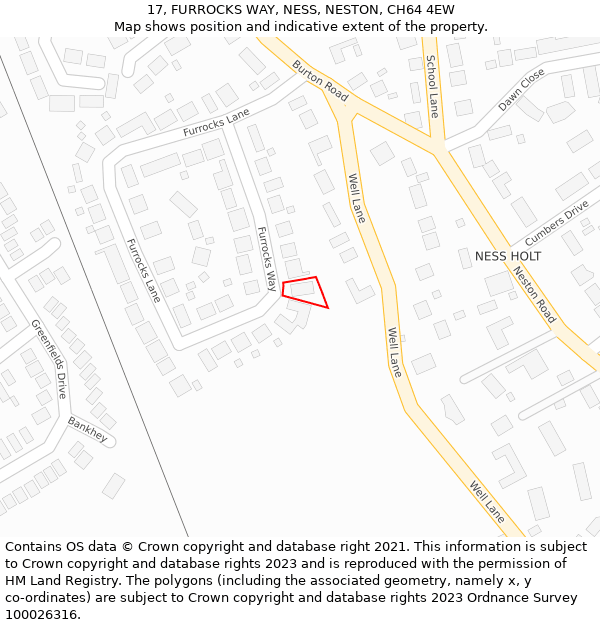 17, FURROCKS WAY, NESS, NESTON, CH64 4EW: Location map and indicative extent of plot