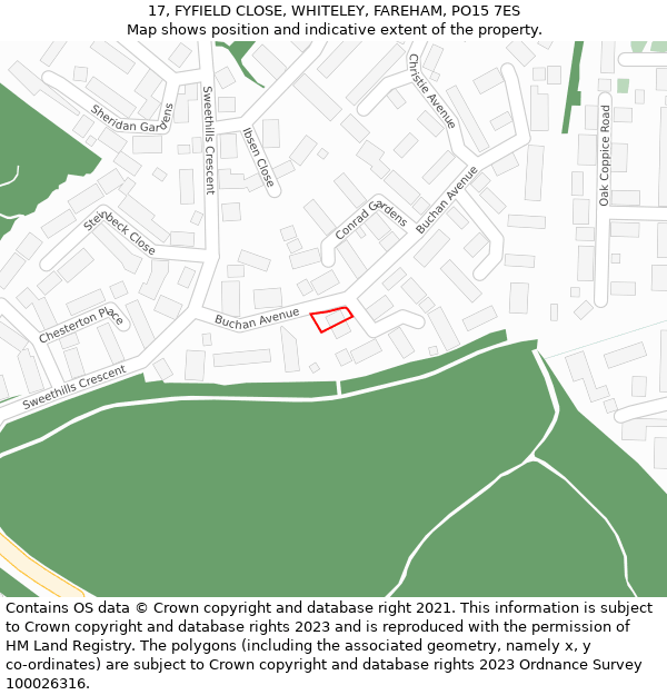 17, FYFIELD CLOSE, WHITELEY, FAREHAM, PO15 7ES: Location map and indicative extent of plot