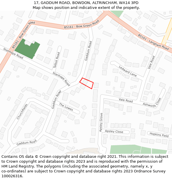 17, GADDUM ROAD, BOWDON, ALTRINCHAM, WA14 3PD: Location map and indicative extent of plot