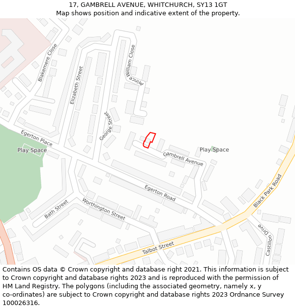 17, GAMBRELL AVENUE, WHITCHURCH, SY13 1GT: Location map and indicative extent of plot