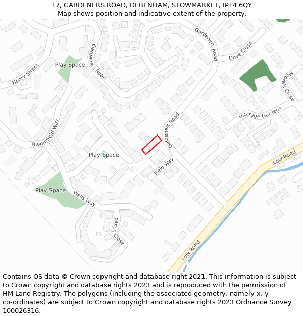 17, GARDENERS ROAD, DEBENHAM, STOWMARKET, IP14 6QY: Location map and indicative extent of plot