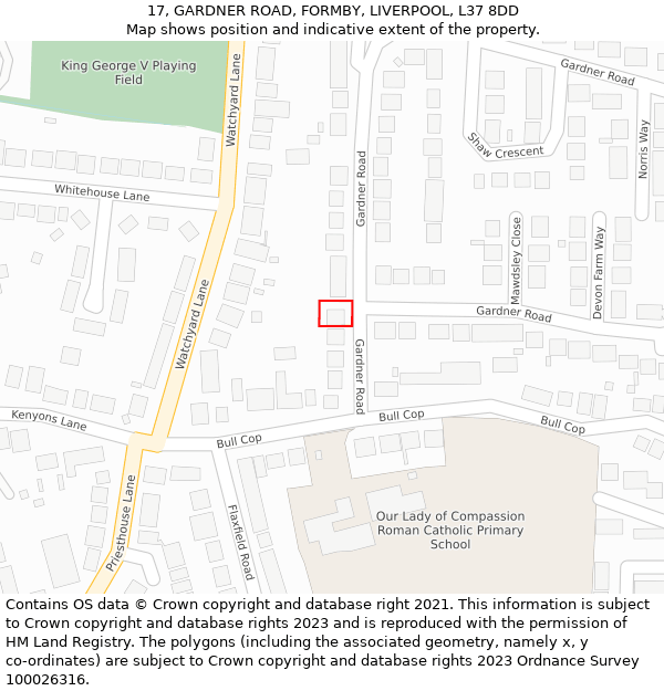 17, GARDNER ROAD, FORMBY, LIVERPOOL, L37 8DD: Location map and indicative extent of plot