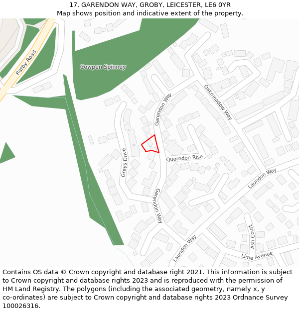 17, GARENDON WAY, GROBY, LEICESTER, LE6 0YR: Location map and indicative extent of plot