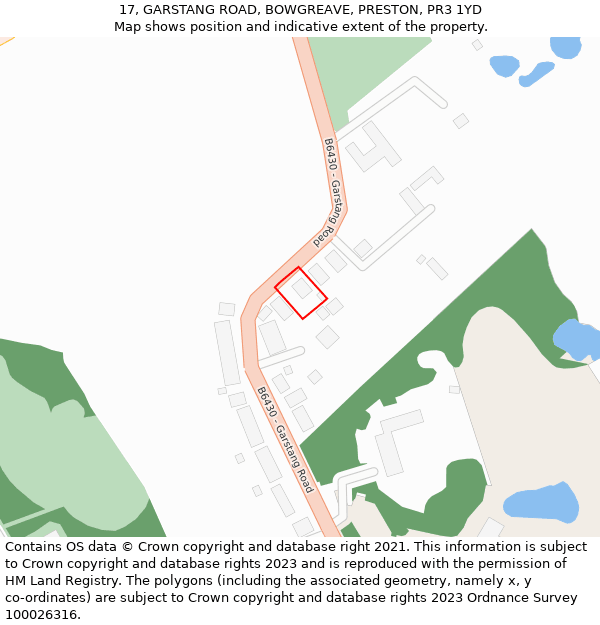 17, GARSTANG ROAD, BOWGREAVE, PRESTON, PR3 1YD: Location map and indicative extent of plot