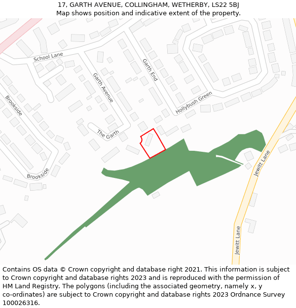 17, GARTH AVENUE, COLLINGHAM, WETHERBY, LS22 5BJ: Location map and indicative extent of plot