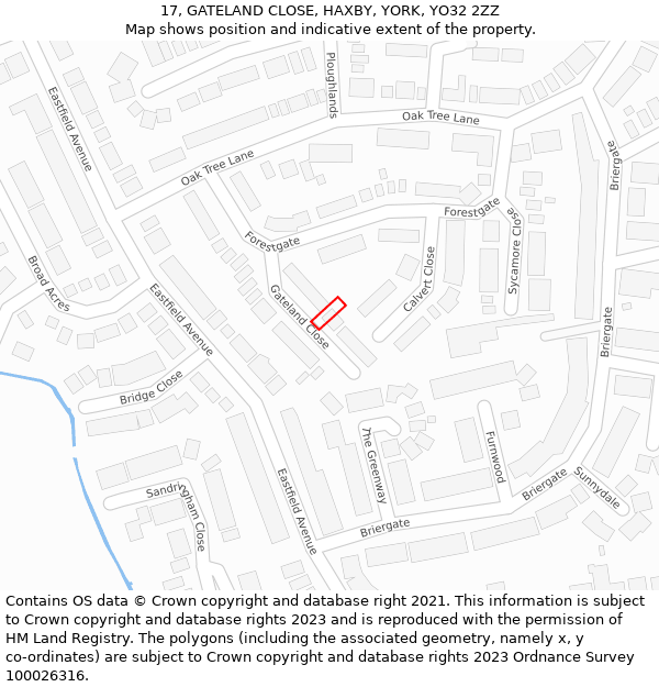 17, GATELAND CLOSE, HAXBY, YORK, YO32 2ZZ: Location map and indicative extent of plot