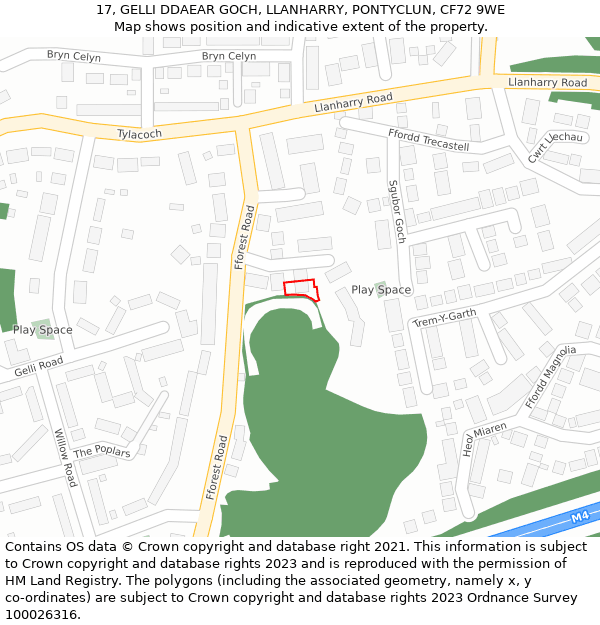 17, GELLI DDAEAR GOCH, LLANHARRY, PONTYCLUN, CF72 9WE: Location map and indicative extent of plot