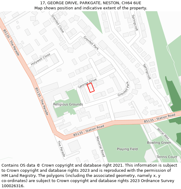 17, GEORGE DRIVE, PARKGATE, NESTON, CH64 6UE: Location map and indicative extent of plot